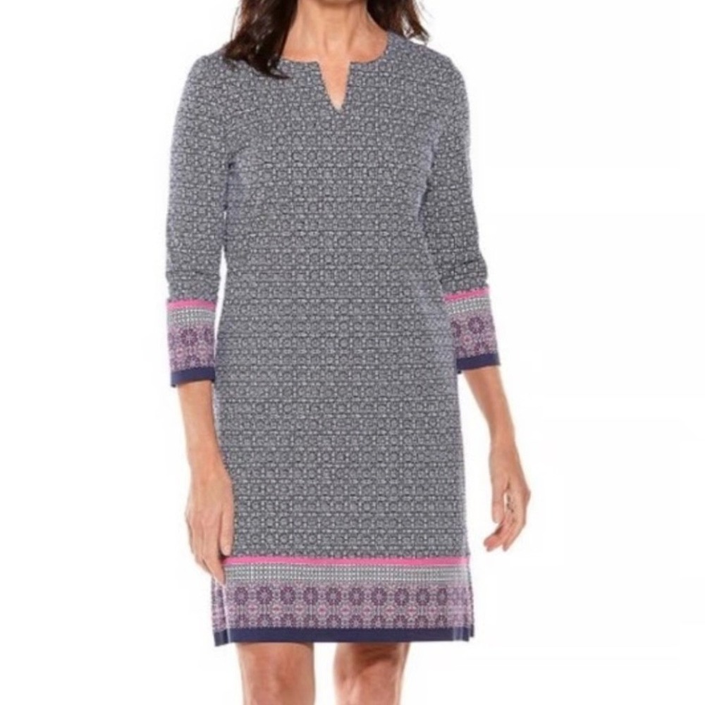 Coolibar Navy and Pink Patterned Midi Dress